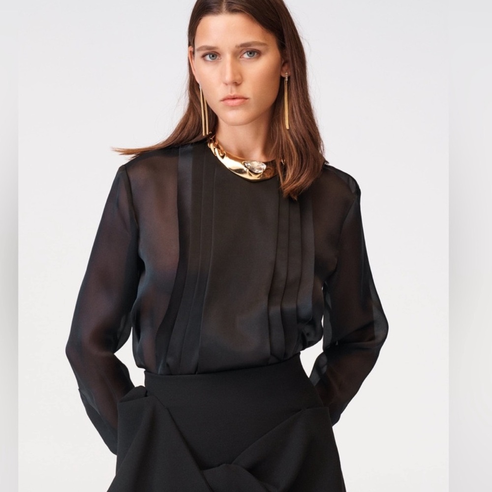NEW Zara Black Pleated Silk Blouse